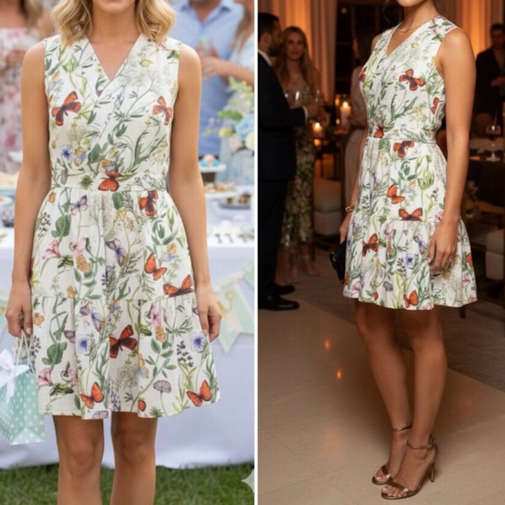 Anthro Butterfly Floral Linen Wrap Dress Christian LaCroix